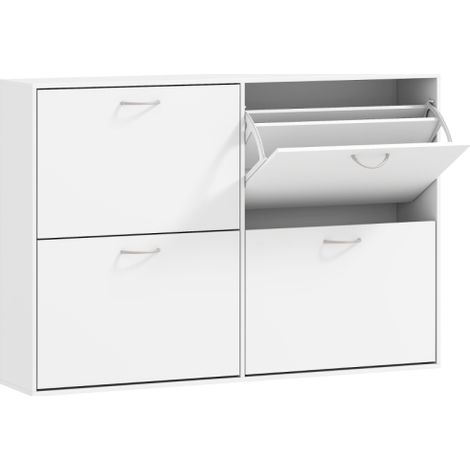 Modern White Wooden 4-Drawer Shoe Organizer with Pull-Down Shelf Storage Solution