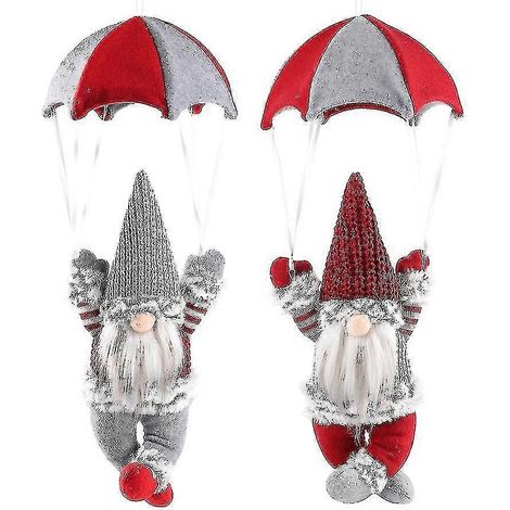 Gnomes de Noël faits main, décoration de Père Noël en peluche avec parachute, poupées lutins en tissu pour décorer le sapin de Noël - c (1/5)