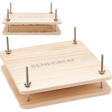 Presse à reliure en bois portable avec écrous papillon, joints et outils pour la reliure à domicile, à l'école ou au bureau. (1/5)