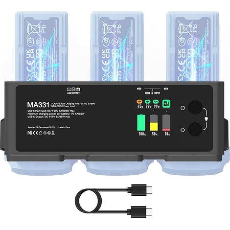 Hub de charge Air 3, chargeur de batterie intelligent 3 canaux 200 W pour Air 3 Series, chargeur RC avec connexion d'application/écran LCD et fonction de décharge (1/5)