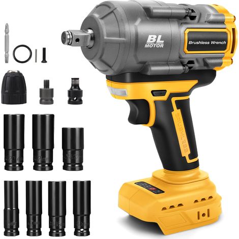 Clé à Choc Sans Fil Brushless Electrique Compatible avec 18V 20V (Sans batterie), 1100 Nm Electrique 3 en 1 Visseuse Boulonneuse à Choc Avec Jeu de Clés à Douilles pour Voiture et Maison (1/5)