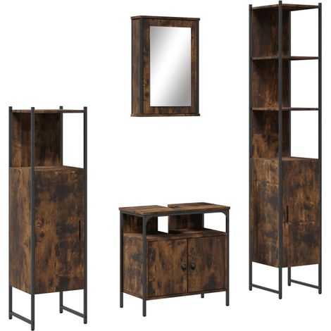 vidaXL Set Mobili da Bagno 4 pz Rovere Fumo in Legno Multistrato (1/5)