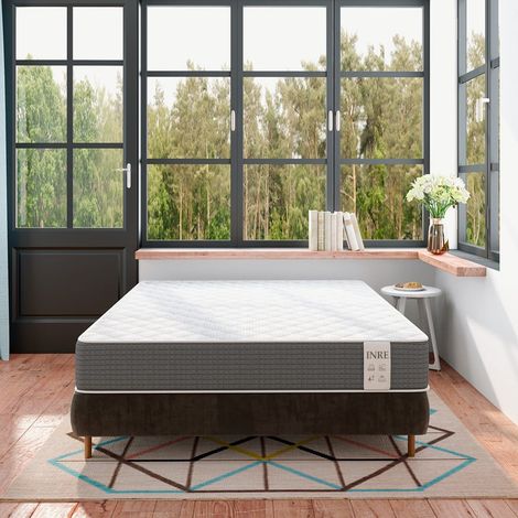 Materasso 160x200 cm INRE - 25 cm, Reversibile, Memory Foam, 7 zone ergonomiche, Sostegno rigido, Tessuto traspirante e resistente