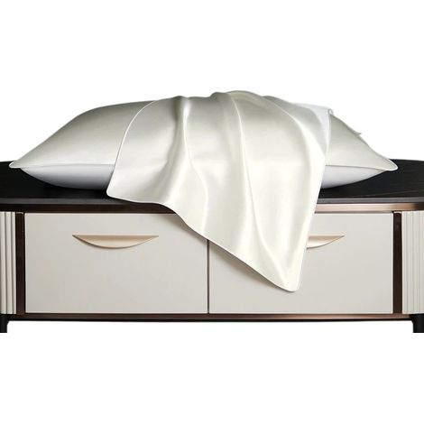 Lot de 2 taies d'oreiller en soie, 22 mommes, 600 fils/cm², satin, fermeture éclair invisible, champagne, 50 x 75 cm, blanc (1/5)