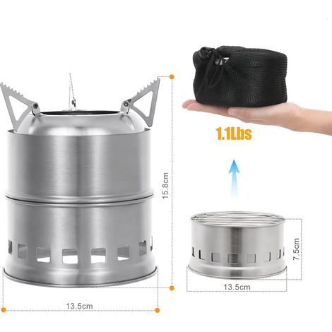Réchaud à bois léger, portable, avec brûleur en acier inoxydable, coupe-vent, idéal pour le camping et les pique-niques. Réchaud à alcool portable. (1/4)