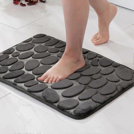 Tapis d'entrée/de salle de bain - Mousse à mémoire de forme, motif galets hydrophiles - Microfibre antidérapante douce pour salle de bain, baignoire et cuisine - 40 x 60 cm - Gris foncé (1/5)