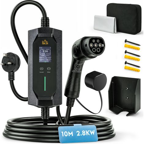 HOMCOM EV Charger Type 2 to 3 Pin Plug, 10 m, 2.8 kW, 6-13 A (1/5)