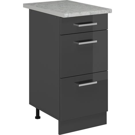 Küchenunterschrank R-Line, Anthrazit Hochglanz, 40 cm AP Marmor, Vicco (1/5)