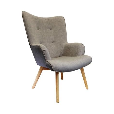 The Home Deco Factory – Fauteuil relax en tissu gris – Largeur 80cm – Pieds en bois brut – Confort optimal pour intérieur moderne (1/5)