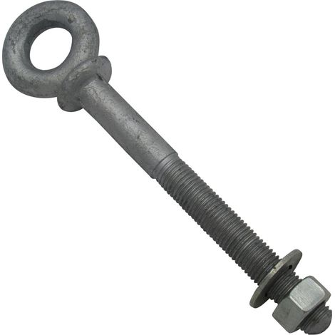 Galvanised Longshank Eyebolt with Nut and Washer (Threaded Steel Collared Bolt) 12MM x 135MM (1/5)