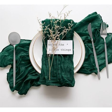 Lot de 12 serviettes en maille froissée à motif vagues, pour la décoration de table, la maison, les mariages, etc., couleur vert foncé. (1/5)