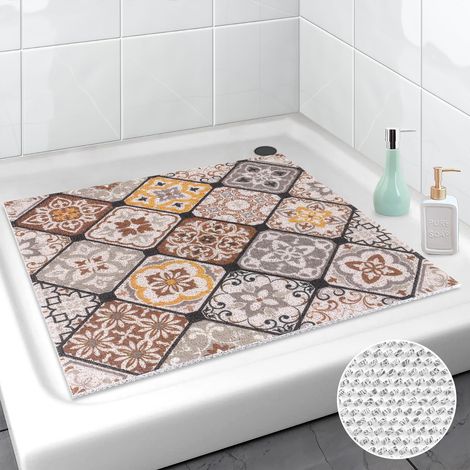 Tapis de douche antidérapant en PVC Marron Carré 60 x 60 cm (1/5)