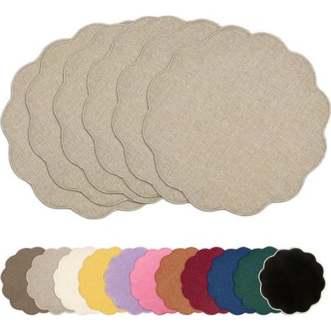 Runde Platzsets aus Leinenimitat 6er-Set hitzebeständig rutschfest und fleckenabweisend für Küche und Esszimmer elegante Platzsets Leinenbeige 6