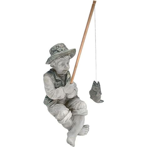 Statue De Pêcheur - Figurine En Résine Polyresin Avec Poisson Accroché - Pour Jardin Extérieur Ou Intérieur - 13 Cm - 1 Pièce (1/5)