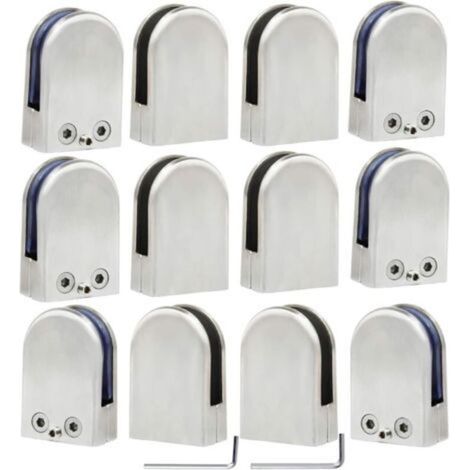 12 PCS (10-12mm) Pince à Verre Porte-Verre En Acier Inoxydable 304 Support de Serrage Clamp Clip Plat Main Courante Fenêtre Balustrade Réglable Escalier Salle de Bains