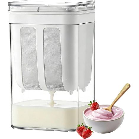 Séparateur Lactosérum avec Couvercle, Passoire Yaourtière 1800 ml, Filtre à Lactosérum avec Tamis en Acier Inoxydable 80 mailles, pour la Préparation de Yaourt Grec Épais (1/5)