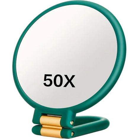 Miroir grossissant 50X, Miroir de Maquillage grossissant Double Face avec poignée réglable à 360 °, Conception Portable/Murale, Vert (1/5)
