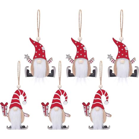 Gnome De Noël - Figurine Scandinave En Bois Et Tissu - Décoration De Cheminée Arbre De Noël Étagère - Lot De 6 (1/5)