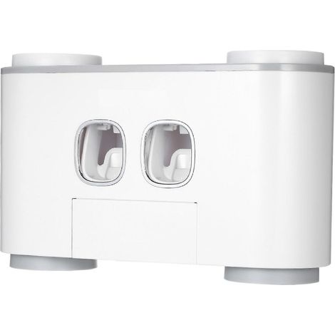 Wandmontierter Zahnbürstenhalter, Badezimmer-Accessoire-Organizer mit 2 Zahnpastaspendern, 4 Bechern und 5 Haken
