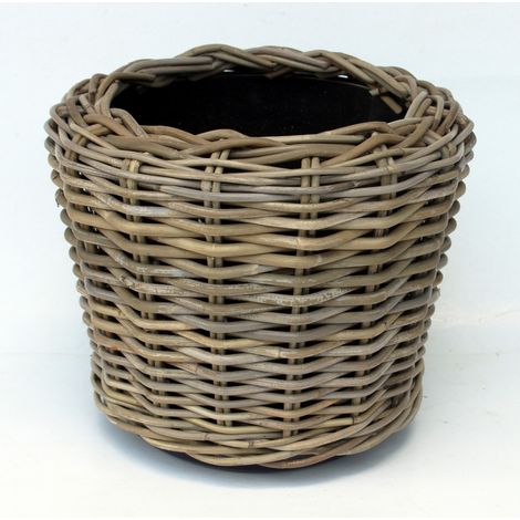Van der Leeden – DRYPOT Bac à plantes en rotin avec insert plastique – Gris, Ø 34 cm, hauteur 30 cm, 11 L