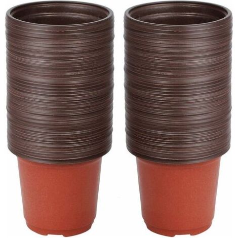 Lot de 100 pots de semis ronds en plastique souple – 10 cm diamètre, 8,7 cm hauteur – Réutilisables avec drainage pour semis intérieur et extérieur (1/5)