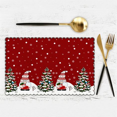 Mantel Individual de Lino Estampado con Motivos Navideños, Resistente al Calor, 40x60 cm – Ideal para Decoración de Mesa en Navidad (1/4)