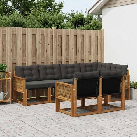 vidaXL Conjunto de sofás de exterior 7 uds. Natural y negro (1/5)
