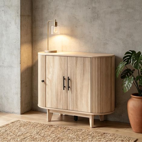 Buffet bas de salle à manger 4 portes 90x40x76 cm avec étagère réglable et côtés cannelés,MDF effet chêne et noir (1/5)