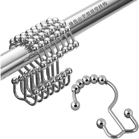 Lot de 12 crochets de rideau de douche double face, anneaux de rideau de douche en acier inoxydable. (1/5)