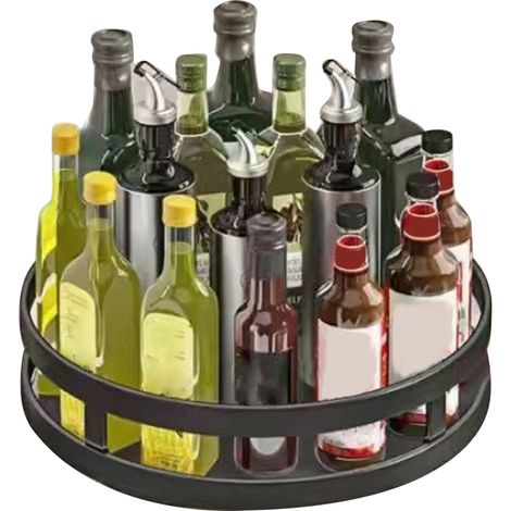 Rotating Kitchen Storage Tray 360 Degreee Rotatable Spice Organizer Bin Carbon Steel Spice Rack for Household