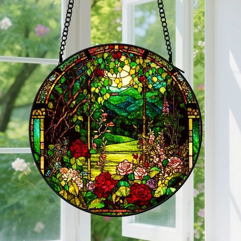 Suspension en vitrail, attrape-soleil élégant artistique minimaliste, décoration jardin fenêtre, cadeau Noël pour femme, homme, collègue 12,5 cm (1/5)