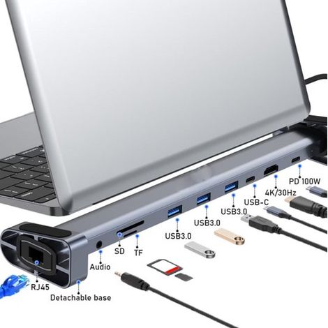 Station d'accueil USB-C - Ordinateur portable - Support portable avec triple écran - 1 pièce - Noir