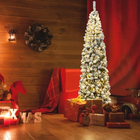 Albero di Natale sottile con neve, 225 cm, 350 luci LED