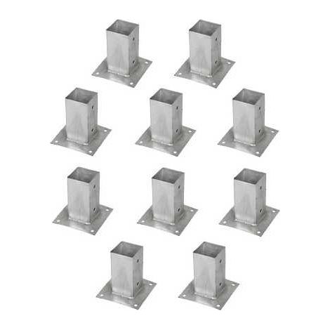 Sud Bois – Support pied de poteau en acier galvanisé à chaud 70x70mm – Fixation par vis ou boulons – Hauteur 150mm – Lot de 10 unités (1/2)