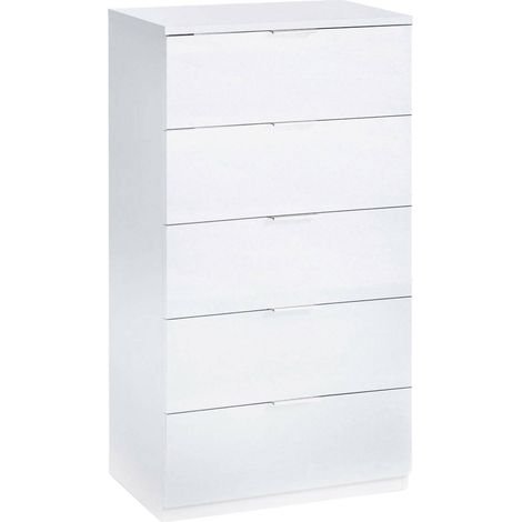 Cassettiera Mesquite, Settimanale a 5 cassetti, Mobile Comò per camera da letto, Settimanale moderno, 60x40h110 cm, Bianco (1/5)