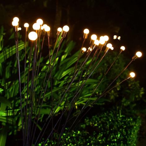 Lot de 2 lampes solaires lucioles pour décoration de jardin, lampes solaires sphériques oscillantes à LED (2 lampes de sol, boîtier ovale à 6 têtes pour piles, blanc chaud, lot de 2) (1/5)