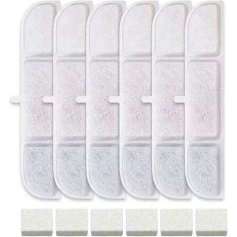 Cat Water Fountain Filters, 6 Replacement Filters and 6 Foam Sponges for Stainless Steel Water Fountain, Cat Water Fountain for Drinking, Keeps Water Clean and (1/4)