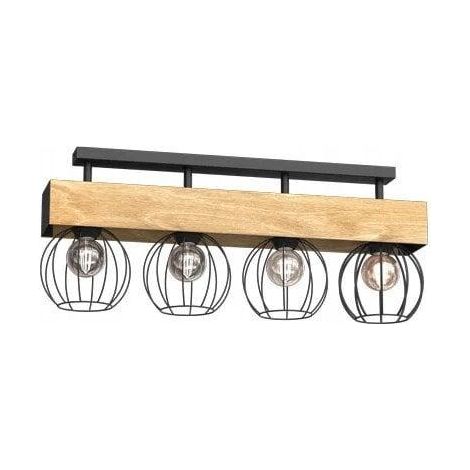 Plafonnier poutre bois 76cm Menton 4 cages E27 Luminex