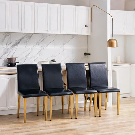 Set de 4 chaises élégantes noir et or simili cuir métal (1/5)