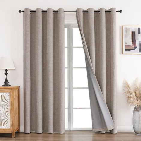 Thermal Blackout Curtain, L140 x H245, Thermal Linen Curtain, Curtain with Eyelets, Linen (1/5)