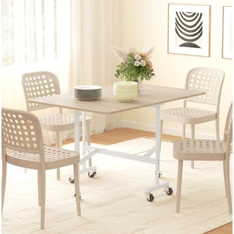Tavolo da pranzo pieghevole salvaspazio, con 6 ruote e freni, a 6 posti 120x80x73 cm, in legno composito color rovere (1/5)