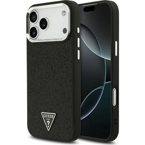 Coque MagSafe Guess à logo triangulaire pailleté pour iPhone 17 Pro Max, noire