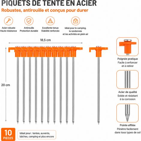 Piquet de tente 7 pouces en métal antirouille orange 18 cm - 1 pièce 1 18 × 1,5 × 1 cm 45 g – Livraison gratuite