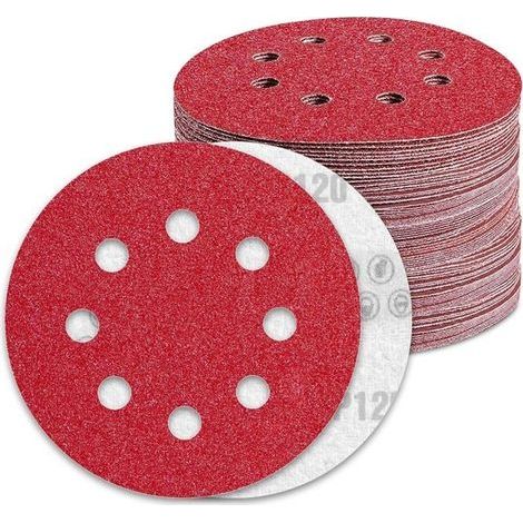 Disques Abrasifs 125mm Grain 120 Papier Poncer 100 Pièces 8 Trous Disque Poncage pour Ponceuse Excentrique (1/5)
