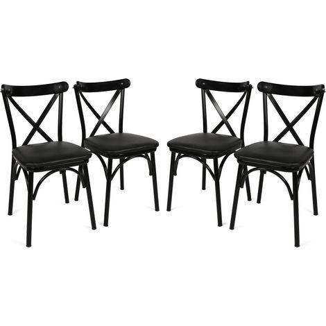 Les Tendances – Chaise Kortal en bois mélaminé noir – Pack de 4 – Hauteur d'assise 47 cm – Design contemporain pour salle à manger (1/5)