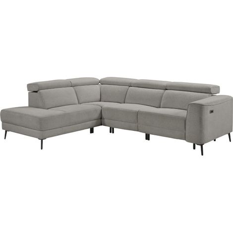 Canapé d'angle gauche avec 2 places relax électrique tissu gris - BAMAKO (1/5)