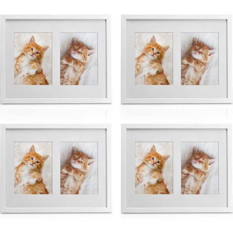 bomoe set di 4 Cornici Foto - cornice foto multiple da parete, portafoto in vetro plastica e sospensione in metallo	Bianco