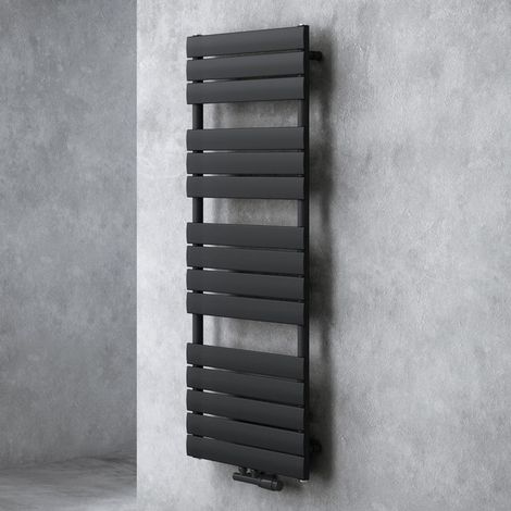 Chauffe-serviettes mural pour salle de bain, 140 x 50 cm, radiateur chauffant plat en acier à eau chaude, raccord bas central, couleur anthracite (1/5)
