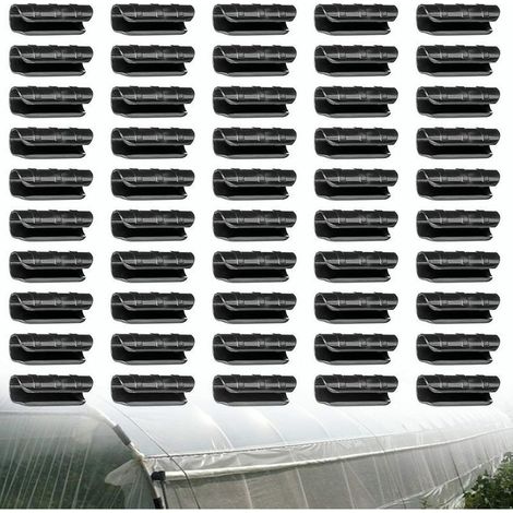 50 PCS Jardin Bâtiments Tube Clip, Clips en Plastique pour Serre Film Clip Tube Serrage Connecteur Kit, pour Serre Bannière Cadre Abris Noir 25mm (1/5)