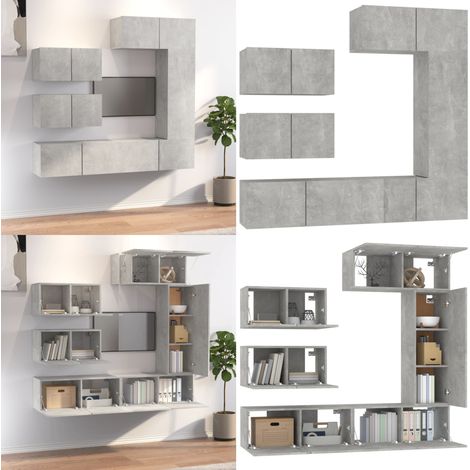 Ensemble de meubles TV 6 pcs Gris béton Bois d'ingénierie - Meuble Tv - Meuble Téléviseur - Étagère Murale - Rangement Tv - Décoration Salon - Home & Living (1/5)